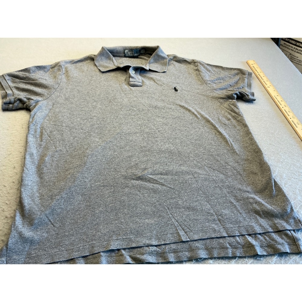 Polo Ralph Lauren Vintage Polo Shirt Gray Custom Fit Large Cotton Short Sleeve